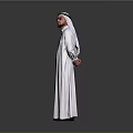 Middle Eastern Man In Traditional White Robe And Headscarf Standing On Gray Background