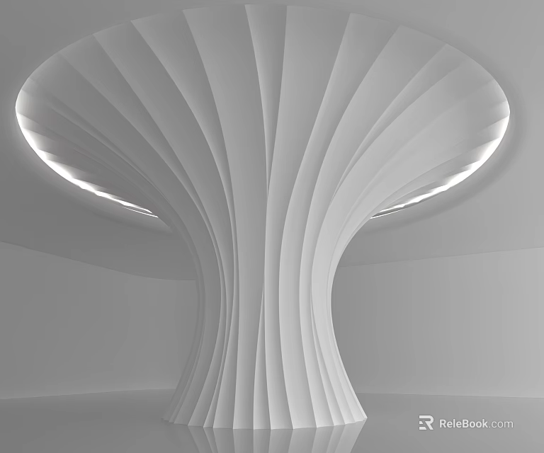 Modern Artistic White Column With Curved Layered Flowing Lines And Illuminated Top 3d model 