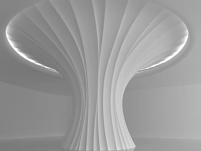 Modern Artistic White Column With Curved Layered Flowing Lines And Illuminated Top 3d model