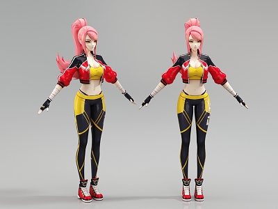 Cartoon beauty game character high ponytail female character royal sister tights pink hair model