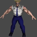 Muscular Security Officer 3D Character With White Shirt Blue Tie And American Flag Patches