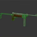 Vintage Submachine Gun With Wooden Stock And Metal Barrel Components