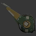 Futuristic Mechanical Creature With Green Smiley Screen Metallic Body And Wooden Support Brackets