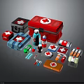 Essential Emergency First Aid Equipment With Kits Bandages And Medicine Bottles