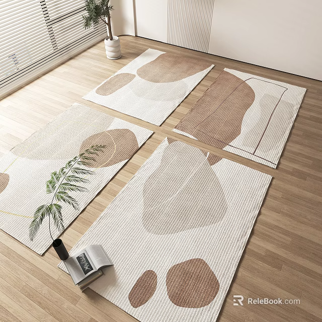 Modern Square Rugs with Natural Leaf Patterns Beige Brown for Stylish Home Decor Design 3d model