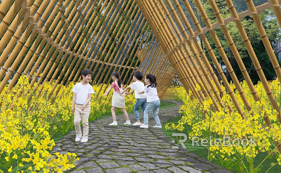 Modern Special-shaped Landscape Corridor Bamboo Gallery Bamboo Art Pavilion Rural Leisure Corridor Agricultural Park Farmland Corridor model