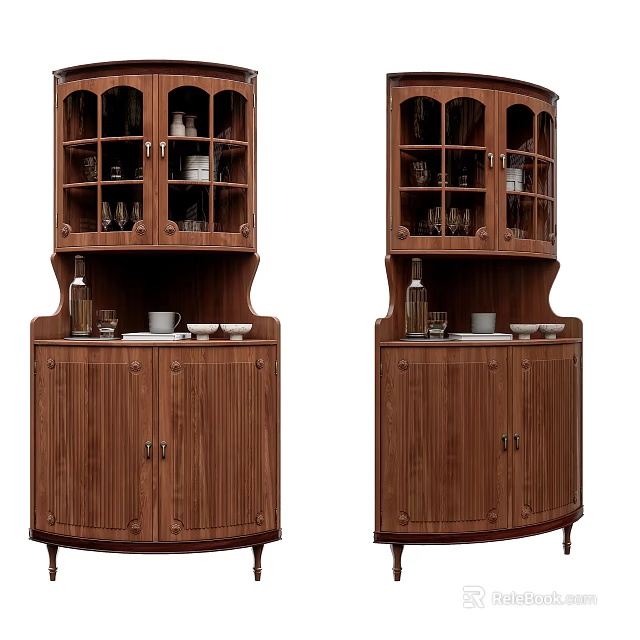 Wooden Wine Cabinet With Glass Doors And Storage For Wine Glasses And Bottles 3d model 