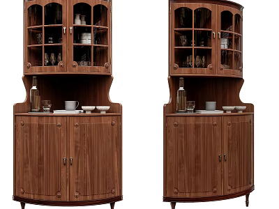 Wooden Wine Cabinet With Glass Doors And Storage For Wine Glasses And Bottles 3d model