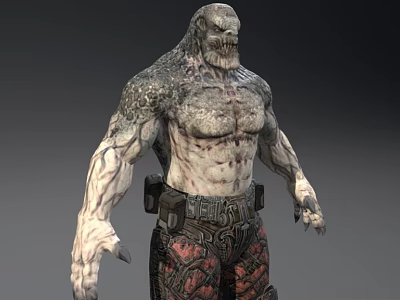 Muscular Game Movie Character With Textured Skin Menacing Face Claws Utility Belt And Patterned Pants 3d model