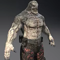 Muscular Game Movie Character With Textured Skin Menacing Face Claws Utility Belt And Patterned Pants