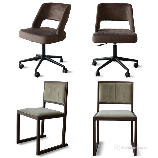Modern Office Chairs in Various Styles with Upholstered Seats and Backrests 3d model 
