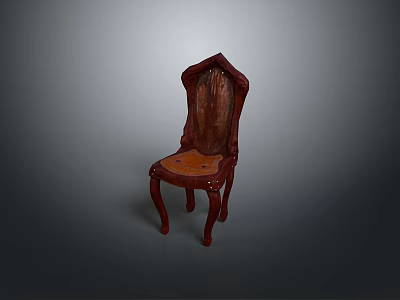 Vintage Carved Single Chair With High Wooden Backrest And Leather Upholstered Seat 3d model