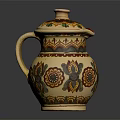 Traditional Decorative Hand Painted Ceramic Pitcher With Lid And Floral Patterns 3d model