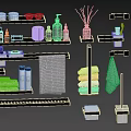 Luxury Bath Towels On Bathroom Shelves With Folded Towels Hanging Hooks And Toiletries