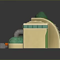 Futuristic Building Design Featuring Domed Roof Green Glass Windows Beige Structure And Illuminated Interior