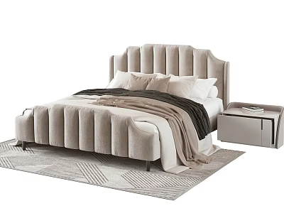 Elegant Modern Double Bed Interior With Tufted Velvet Headboard Bedside Table And Patterned Rug 3d model