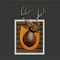 Decorative Deer Head Mount With Wooden Panel In Square Frame For Wall