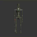 Green Mechanical Robot With Blue Chest Device And Red Tool In Gray Background 3d model