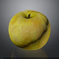 Fresh Yellow Apple With White Speckles And Stem On Shiny Black Surface