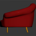 Elegant Red Tufted Single Sofa With Curved Armrests And Golden Metal Legs Design