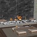 Modern outdoor fireplace teahouse combination 3d model