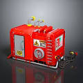 Red Industrial Equipment Machinery Featuring Warning Signs Control Panel And Pipes Structure