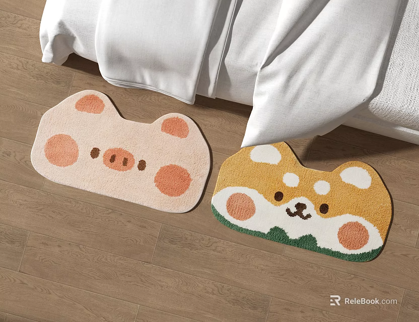 Cute Shaped Rugs with Pig and Corgi Designs for Bedside Wooden Floor Decor 3d model 