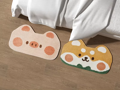 Cute Shaped Rugs with Pig and Corgi Designs for Bedside Wooden Floor Decor 3d model