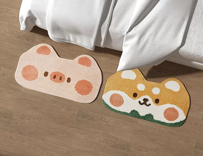 Cute Shaped Rugs with Pig and Corgi Designs for Bedside Wooden Floor Decor 3d model
