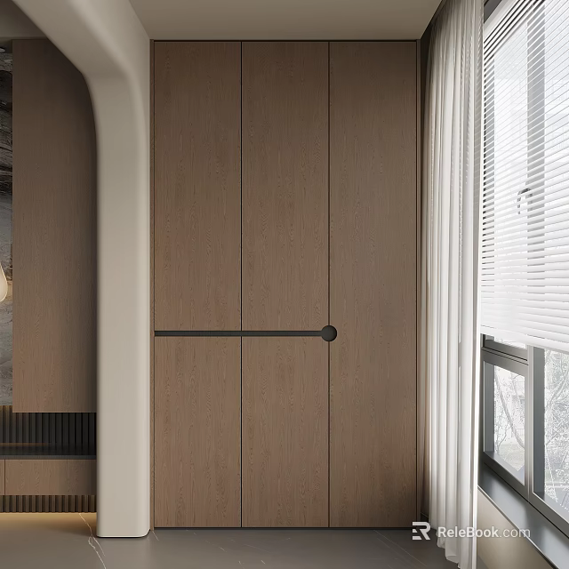 Modern Wooden Balcony Cabinet With Minimalist Design Window Blinds And Storage 3d model 