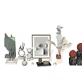 Modern Home Decorative Ornament Set With Framed Art Pampas Grass And Sculptures