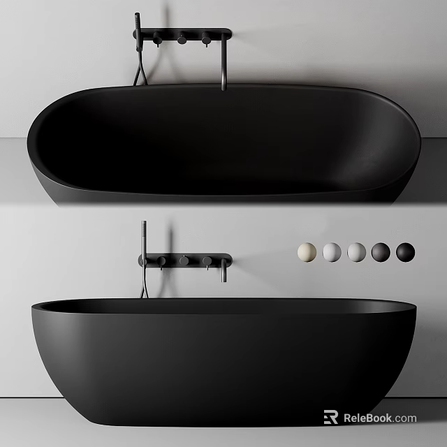 Modern Black Bathtub Design With Suspended And Freestanding Styles Faucet And Round Knobs 3d model 