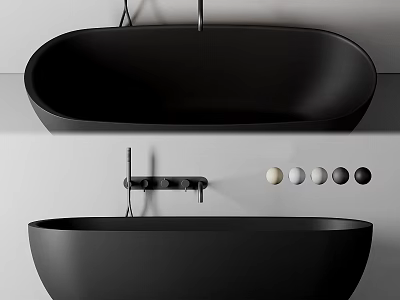 Modern Black Bathtub Design With Suspended And Freestanding Styles Faucet And Round Knobs 3d model