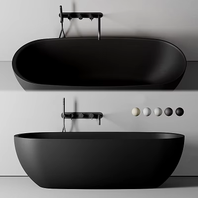 Modern Black Bathtub Design With Suspended And Freestanding Styles Faucet And Round Knobs 3d model