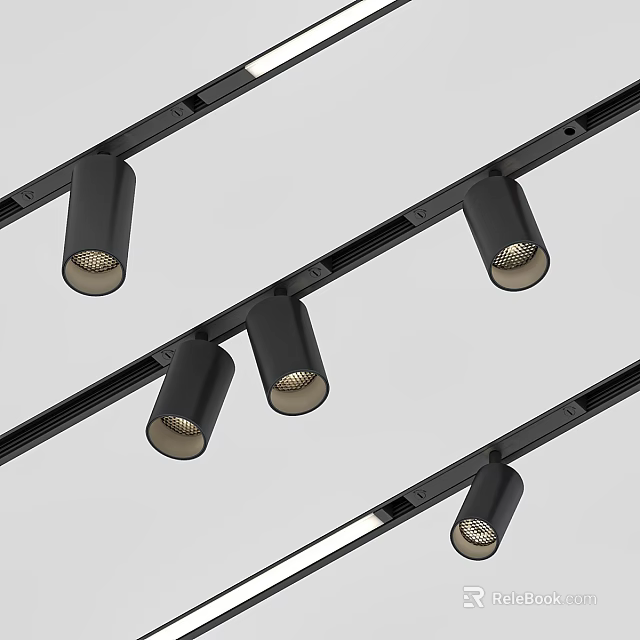 Modern Black Track Downlights Spotlights With Sleek Design And Adjustable Heads 3d model 