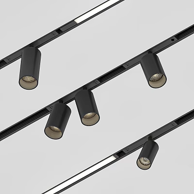 Modern Black Track Downlights Spotlights With Sleek Design And Adjustable Heads 3d model