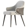 Modern Minimalist Gray Accent Chair With Striped Backrest Armrest And Dark Wooden Legs