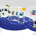 Colorful Space Themed Art Installation With Astronauts Moon Stars Rocket And Display Frames