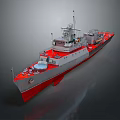 Military Water Transport With Gray Red Hull Upper Deck Radar Gear