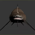 Copper Colored Shark 3D Model With Distinct Fins And Body Structure On Gradient Gray Background