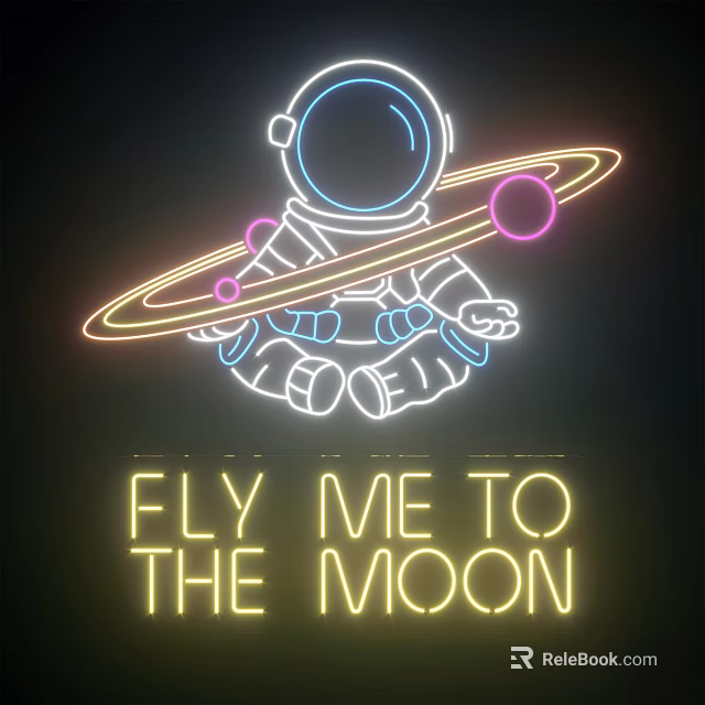 Vibrant Neon Decorative Light Featuring Astronaut Colorful Rings And Fly Me To The Moon 3d model 