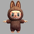 Brown Furry Plush Doll with Rabbit Ears Big Eyes and Toothy Smile