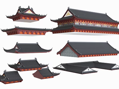 Traditional Chinese Ancient Architecture Featuring Curved Eaves Black Tiles And Decorative Roof Styles 3d model