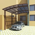 Brown Metal Frame Carport Covering Silver Car in Residential Driveway with Transparent Roof