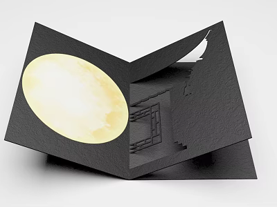 Black 3D Paper Art Decorative Ornament Set With Luminous Moon And Chinese Window Design 3d model