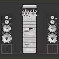 Retro Computer Audio System With Black Multi Speaker Towers And Tape Reel Unit 3d model
