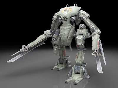 Green Military Style Mech Robot With Mechanical Joints And Sword Weapons 3d model