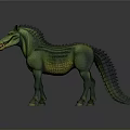 Green Mythical Hybrid Animal with Striped Skin Crocodile Head Horse Body Sharp Teeth Reptilian Tail