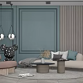 Modern Interior Design Featuring Sofa Coffee Table Set With Pillows Rug And Lighting 3d model