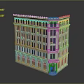 Detailed White Building Model With Multiple Floors Arched Windows And Green Roof